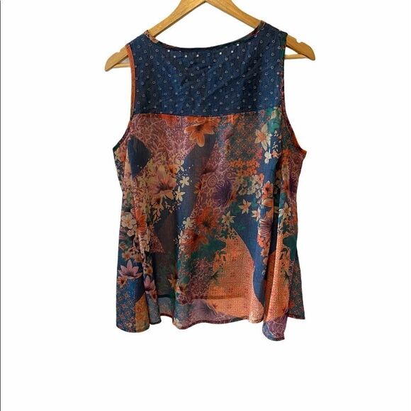 Boho Cold Shoulder Sleeved Floral & Denim Top S - Picture 3 of 8